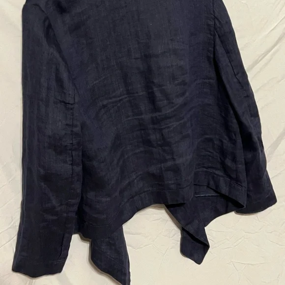 L 14/16 100% Linen Waterfall Open Front Deep Blue Coldwater Creek Top - Picture 11 of 11
